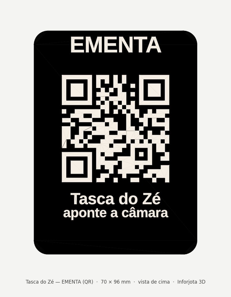 Placa preta com código QR e a palavra Ementa