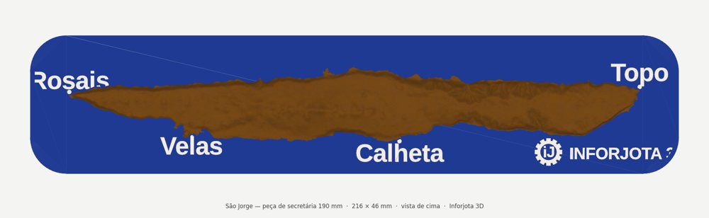 Peça de secretária azul com a ilha em relevo e legendas Rosais, Velas, Calheta e Topo